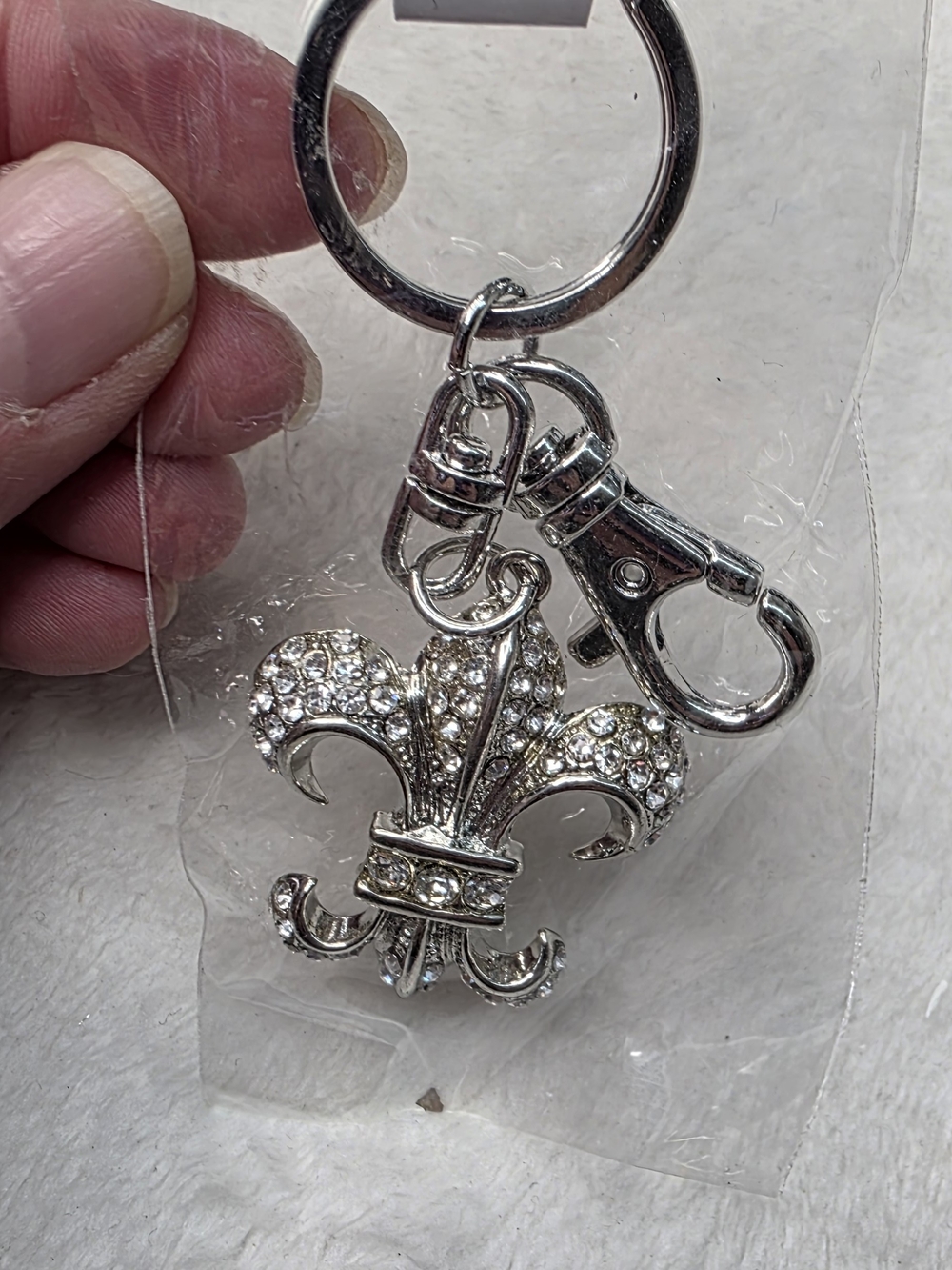 Silver Crystal Fleur-de-Lis Keychain Bag Charm